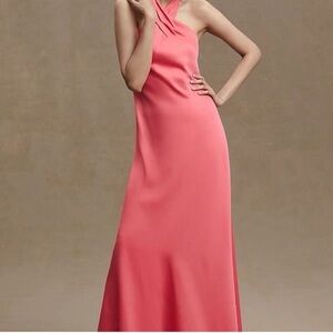 BHLDN Coral Twist Halter Satin Gown